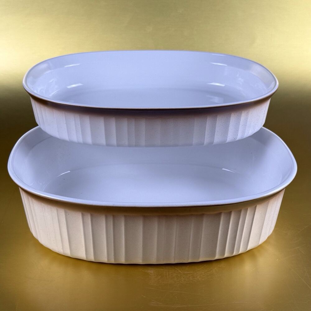 Corning Ware French White Bisque Casserole Dish Set F-6-B 1.5 Qt, F-2-B 2.8 Qt